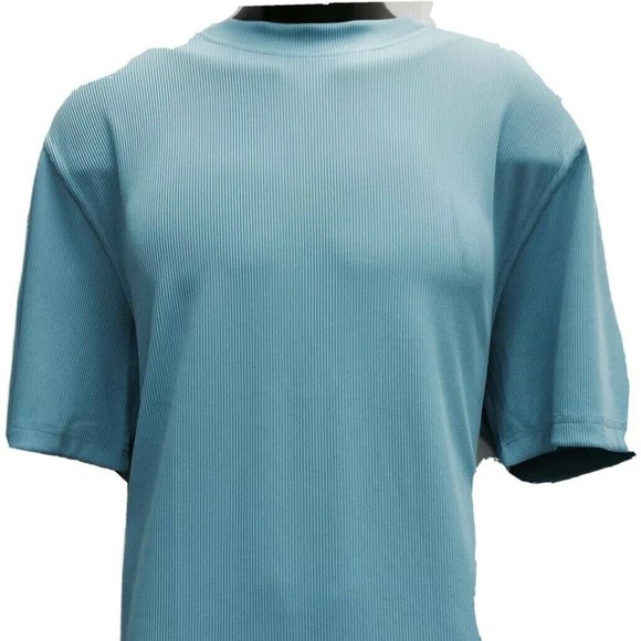 LOG-IN UOMO Men's Turquoise T-Shirt Ribbed Pattern Mock Crew Neck Sizes S - 3XL - Picture 1 of 5